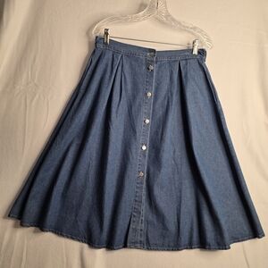 Classic Blue Denim Vintage Prairiecore Country Button-Front A-Line Skirt Size XL